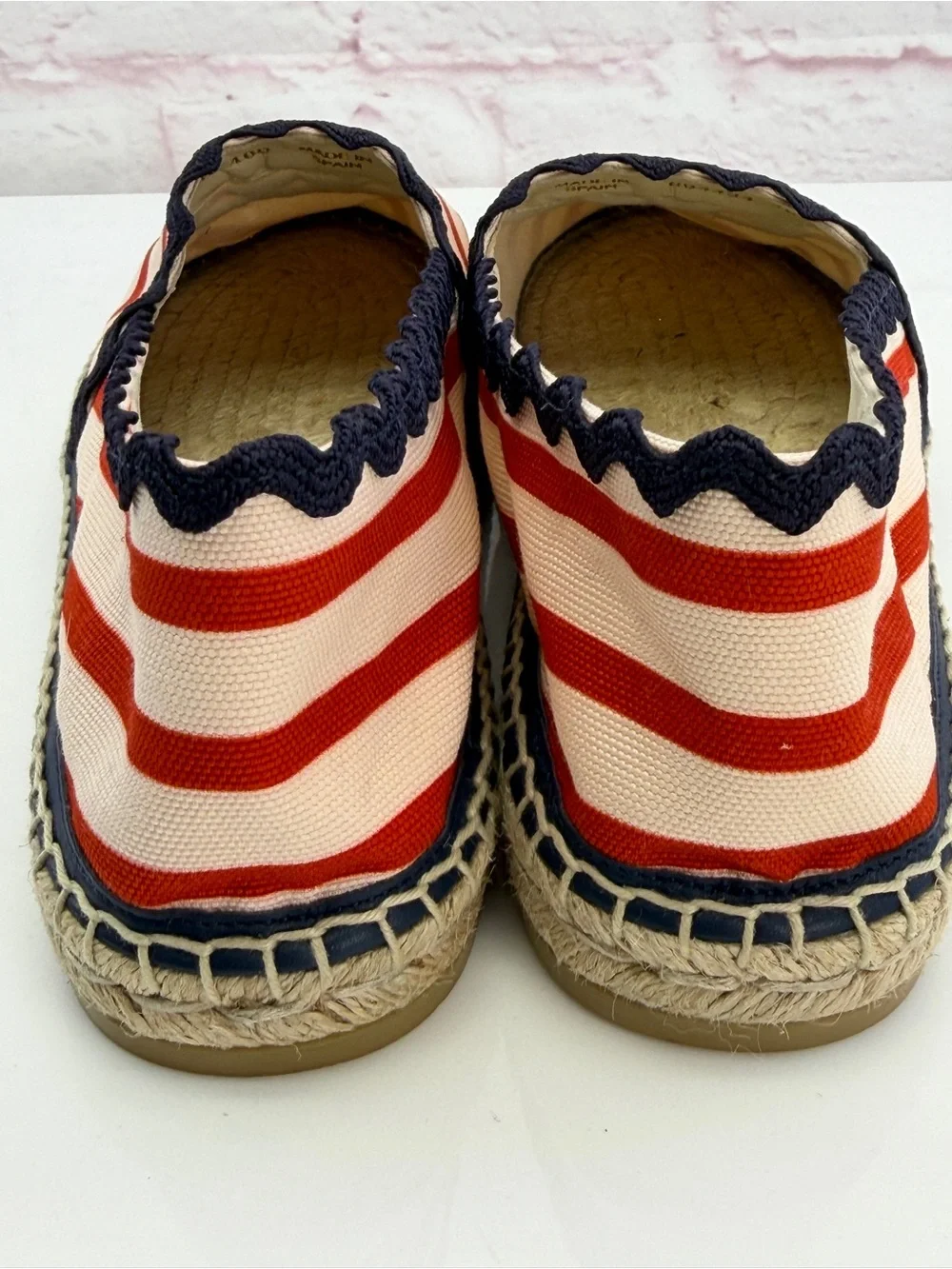 Gucci Cotton Gg Striped Red and Cream Espadrille Slip-On Shoes NEW
